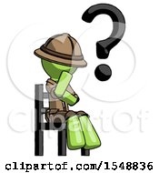Poster, Art Print Of Green Explorer Ranger Man Question Mark Concept Sitting On Chair Thinking