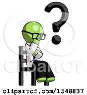 Poster, Art Print Of Green Doctor Scientist Man Question Mark Concept Sitting On Chair Thinking