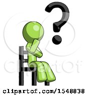 Poster, Art Print Of Green Design Mascot Man Question Mark Concept Sitting On Chair Thinking