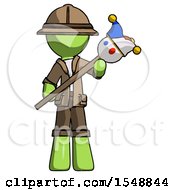 Poster, Art Print Of Green Explorer Ranger Man Holding Jester Diagonally