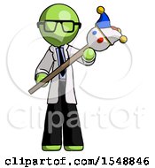 Poster, Art Print Of Green Doctor Scientist Man Holding Jester Diagonally