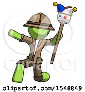 Green Explorer Ranger Man Holding Jester Staff Posing Charismatically