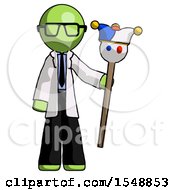 Poster, Art Print Of Green Doctor Scientist Man Holding Jester Staff