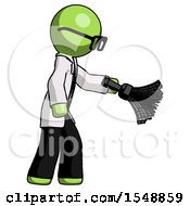Poster, Art Print Of Green Doctor Scientist Man Dusting With Feather Duster Downwards