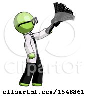 Poster, Art Print Of Green Doctor Scientist Man Dusting With Feather Duster Upwards