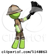 Poster, Art Print Of Green Explorer Ranger Man Dusting With Feather Duster Upwards