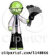 Poster, Art Print Of Green Doctor Scientist Man Holding Feather Duster Facing Forward