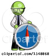 Poster, Art Print Of Green Doctor Scientist Man Standing Beside Large Compass