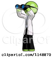 Poster, Art Print Of Green Doctor Scientist Man Looking Through Binoculars To The Left
