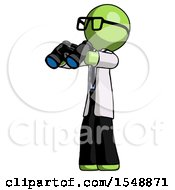 Poster, Art Print Of Green Doctor Scientist Man Holding Binoculars Ready To Look Left
