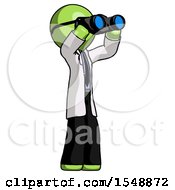 Poster, Art Print Of Green Doctor Scientist Man Looking Through Binoculars To The Right