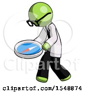 Poster, Art Print Of Green Doctor Scientist Man Walking With Large Compass