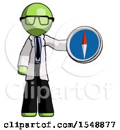 Poster, Art Print Of Green Doctor Scientist Man Holding A Large Compass