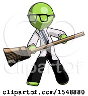 Green Doctor Scientist Man Broom Fighter Defense Pose