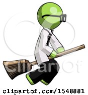 Poster, Art Print Of Green Doctor Scientist Man Flying On Broom