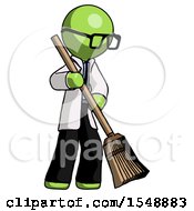 Poster, Art Print Of Green Doctor Scientist Man Sweeping Area With Broom