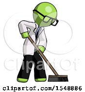Poster, Art Print Of Green Doctor Scientist Man Cleaning Services Janitor Sweeping Side View