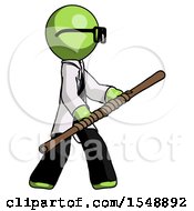 Poster, Art Print Of Green Doctor Scientist Man Holding Bo Staff In Sideways Defense Pose