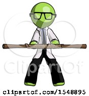 Green Doctor Scientist Man Bo Staff Kung Fu Defense Pose