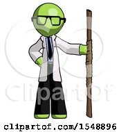 Green Doctor Scientist Man Holding Staff Or Bo Staff