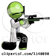 Poster, Art Print Of Green Doctor Scientist Man Kneeling Shooting Sniper Rifle