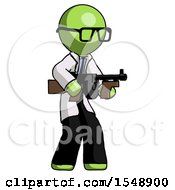 Poster, Art Print Of Green Doctor Scientist Man Tommy Gun Gangster Shooting Pose