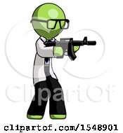 Poster, Art Print Of Green Doctor Scientist Man Shooting Automatic Assault Weapon
