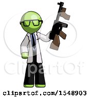 Poster, Art Print Of Green Doctor Scientist Man Holding Tommygun
