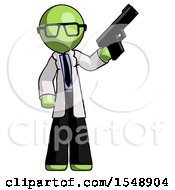 Poster, Art Print Of Green Doctor Scientist Man Holding Handgun