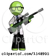 Poster, Art Print Of Green Doctor Scientist Man Holding Sniper Rifle Gun