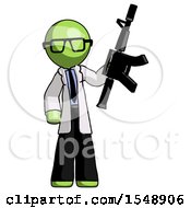 Poster, Art Print Of Green Doctor Scientist Man Holding Automatic Gun