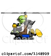 Green Doctor Scientist Man Flying In Gyrocopter Front Side Angle View