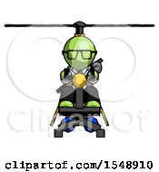 Green Doctor Scientist Man Flying In Gyrocopter Front View