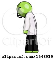 Poster, Art Print Of Green Doctor Scientist Man Depressed With Head Down Back To Viewer Left
