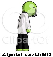 Poster, Art Print Of Green Doctor Scientist Man Depressed With Head Down Back To Viewer Right