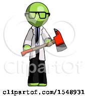 Poster, Art Print Of Green Doctor Scientist Man Holding Red Fire Fighters Ax