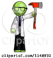 Poster, Art Print Of Green Doctor Scientist Man Holding Up Red Firefighters Ax