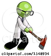 Poster, Art Print Of Green Doctor Scientist Man Striking With A Red Firefighters Ax