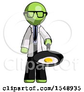 Green Doctor Scientist Man Frying Egg In Pan Or Wok