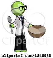 Poster, Art Print Of Green Doctor Scientist Man With Empty Bowl And Spoon Ready To Make Something