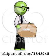 Green Doctor Scientist Man Holding Package To Send Or Recieve In Mail