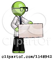 Poster, Art Print Of Green Doctor Scientist Man Presenting Large Envelope