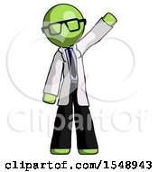 Green Doctor Scientist Man Waving Emphatically With Left Arm