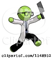 Poster, Art Print Of Green Doctor Scientist Man Psycho Running With Meat Cleaver