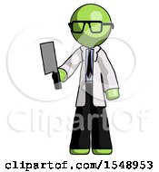 Poster, Art Print Of Green Doctor Scientist Man Holding Meat Cleaver