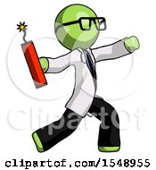 Poster, Art Print Of Green Doctor Scientist Man Throwing Dynamite