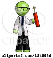Poster, Art Print Of Green Doctor Scientist Man Holding Dynamite With Fuse Lit