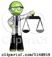 Poster, Art Print Of Green Doctor Scientist Man Holding Scales Of Justice