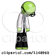 Green Doctor Scientist Man Depressed With Head Down Turned Right