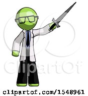 Green Doctor Scientist Man Holding Sword In The Air Victoriously